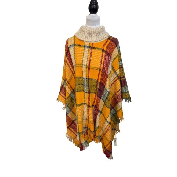 Ruggine Marigold Tunic Poncho Aspen Cape Plaid Pullover Cowl Neck Retro Style - Picture 11 of 12